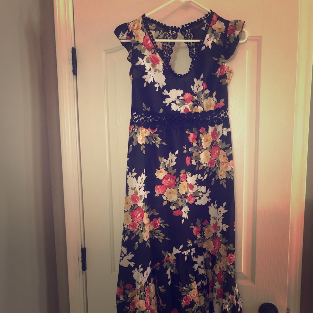 SOLD - Black floral high-low maxi